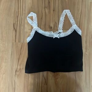 Black and white cami top, with bow.